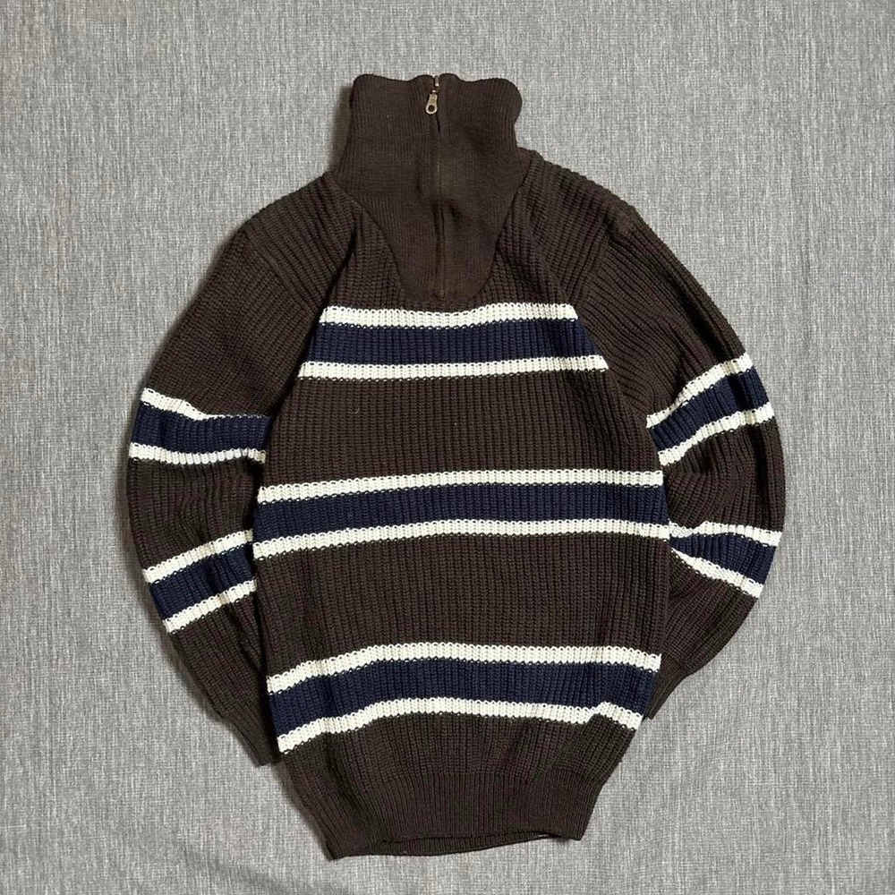 Parabolics brown striped quarter zip sweater - M